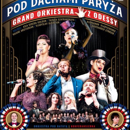 Plakat zapraszający w czwartek 2 października 2025 r. do Olsztyna na Koncert Muzyki Francuskiej "Pod Dachami Paryża" Filharmonia Olsztyn 2025.