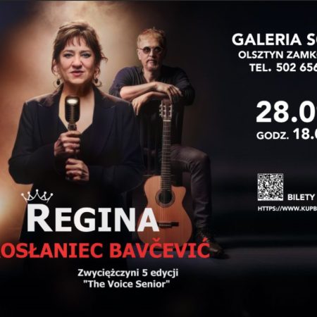 Plakat zapraszający w niedzielę 28 września 2025 r. do Olsztyna na Koncert Reginy Rosłaniec-Bavčević Olsztyn 2025.