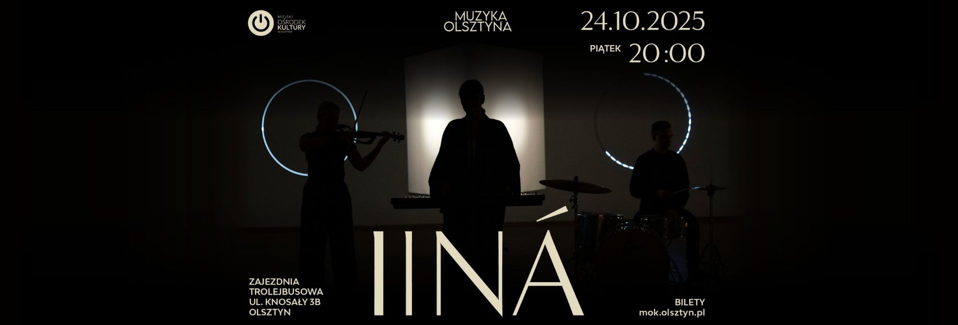 Plakat zapraszający w piątek 24 października 2025 r. do Olsztyna na koncert zespołu IINÁ Olsztyn 2025.