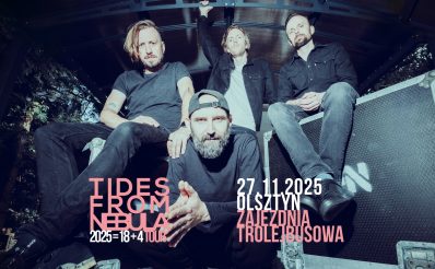 Plakat zapraszający w czwartek 27 listopada 2025 r. do Olsztyna na koncert zespołu Tides From Nebula Olsztyn 2025.