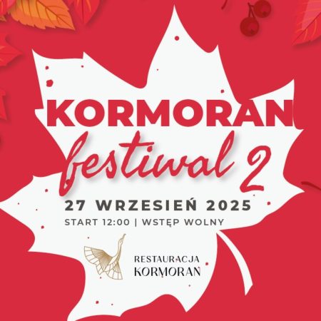 Plakat zapraszający w sobotę 27 września 2025 r. do Wilkas na Kormoran Festiwal Wilkasy 2025. 