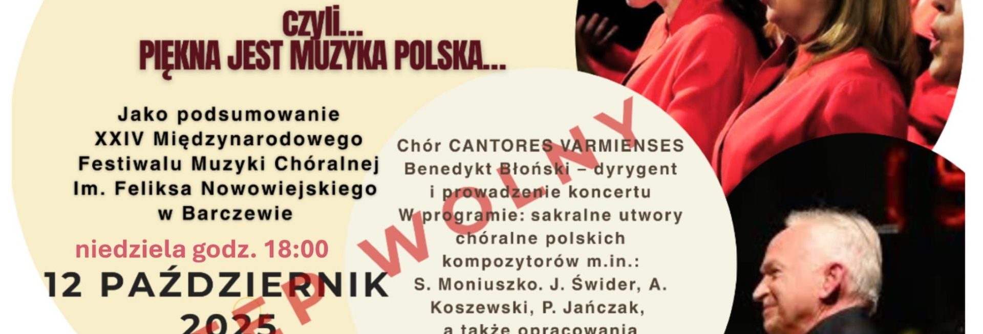 Plakat zapraszający w niedzielę 12 października 2025 r. do Barczewa na koncert SERIOSO...GIOCOSO... - Piękna jest muzyka Polska Barczewo 2025.
