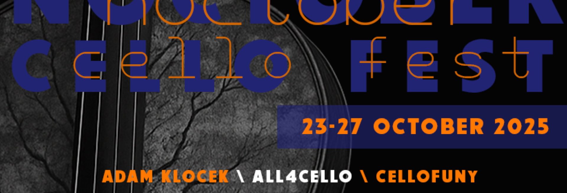 Plakat zapraszający w sobotę 25 października 2025 r. do Barczewa na koncert Noctober Cello Fest Barczewo 2025.