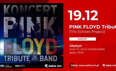 Plakat zapraszający w piątek 19 grudnia 2025 r. do Olsztyna na koncert Pink Floyd Tribute Band Olsztyn 2025. 