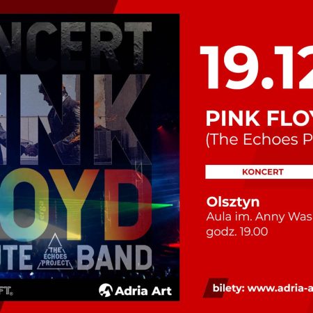 Plakat zapraszający w piątek 19 grudnia 2025 r. do Olsztyna na koncert Pink Floyd Tribute Band Olsztyn 2025. 