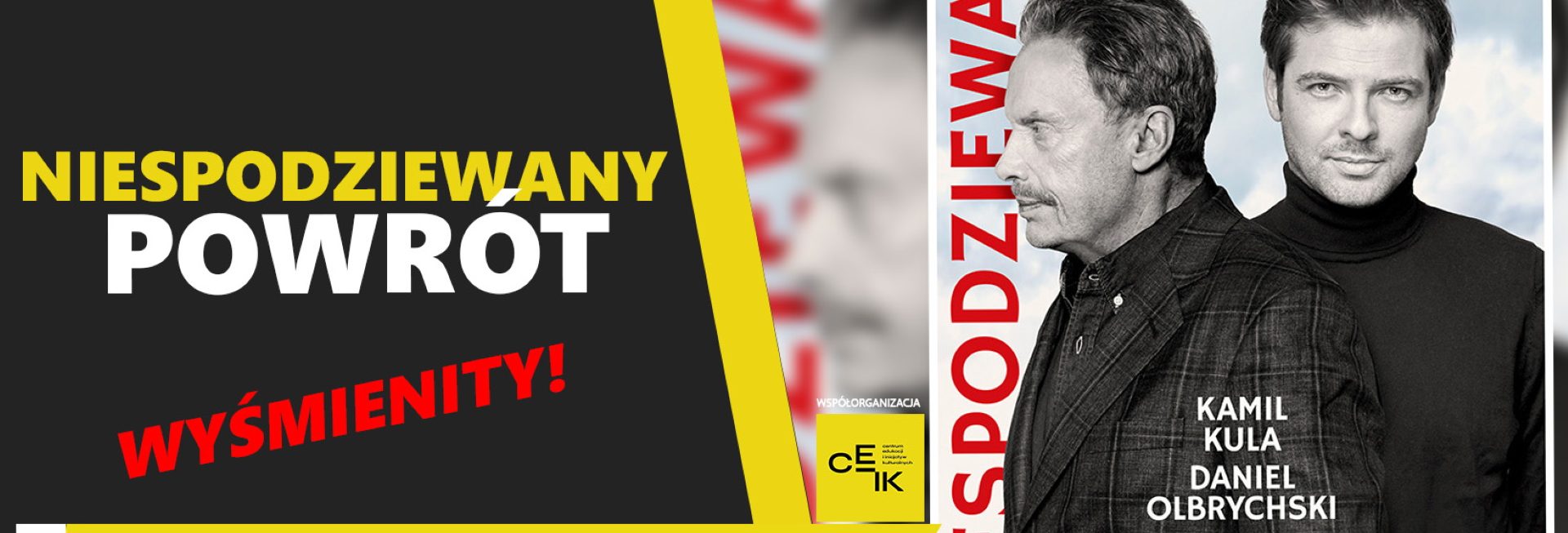 Plakat zapraszający w sobotę 25 października 2025 r. do Olsztyna na spektakl teatralny „Niespodziewany powrót” Olsztyn 2025. 