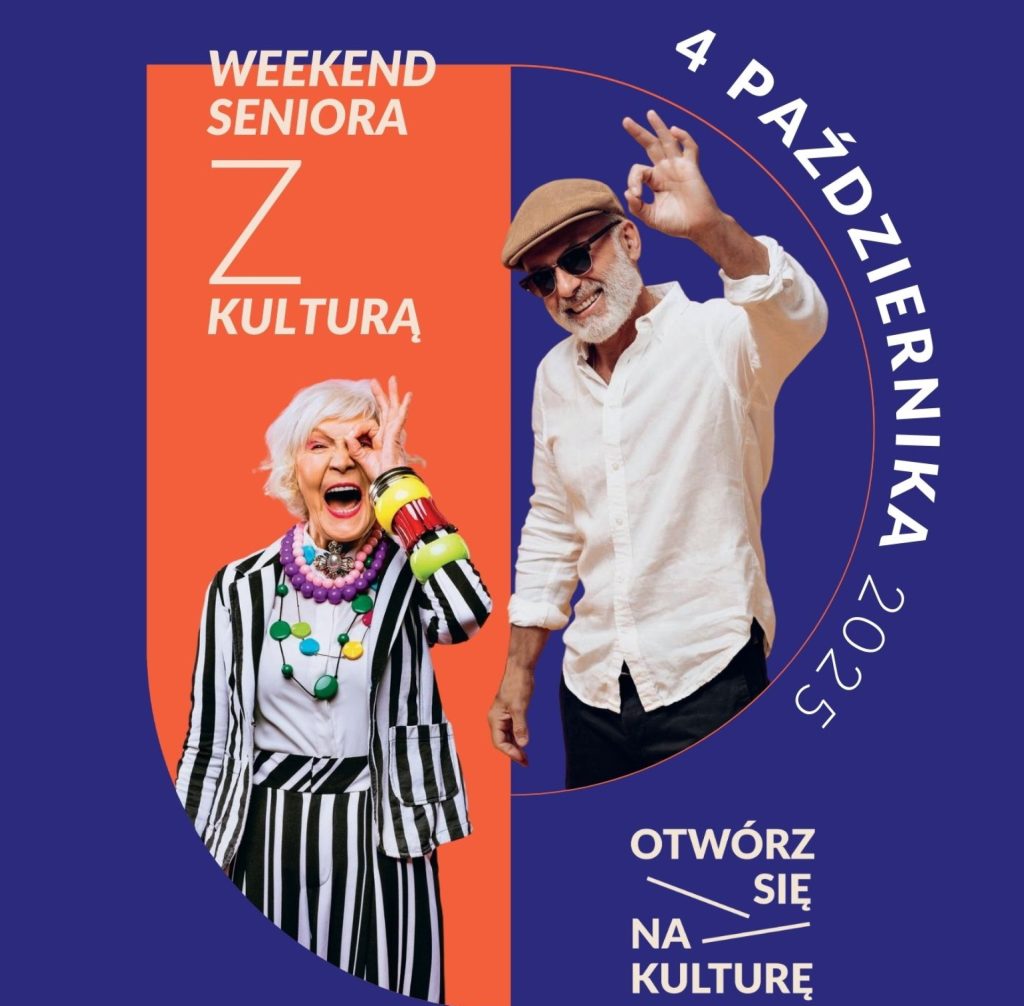 Plakat zapraszający w sobotę 4 października 2025 r. do Olsztynka na Weekend Seniora z Kulturą Skansen Olsztynek 2025. 