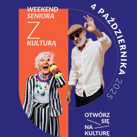Plakat zapraszający w sobotę 4 października 2025 r. do Olsztynka na Weekend Seniora z Kulturą Skansen Olsztynek 2025. 