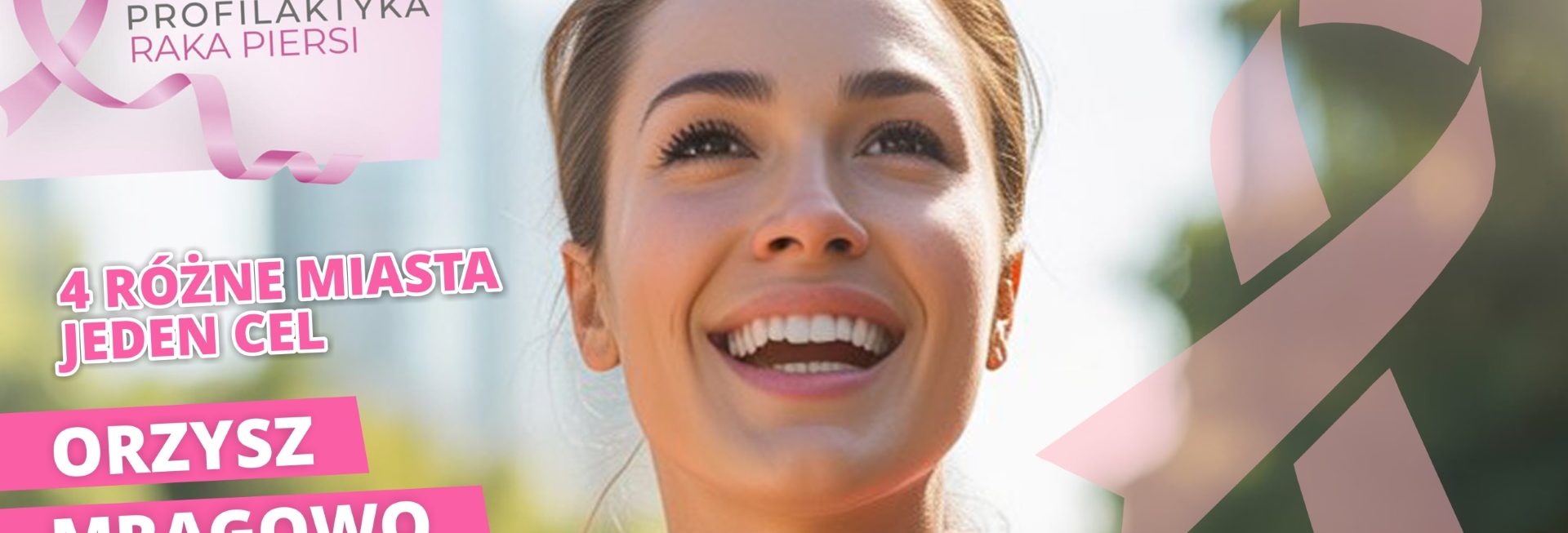 Plakat zapraszający w niedzielę 26 października 2025 r. do Orzysza na 3. edycję Różowego Biegu po Zdrowie Orzysz 2025.