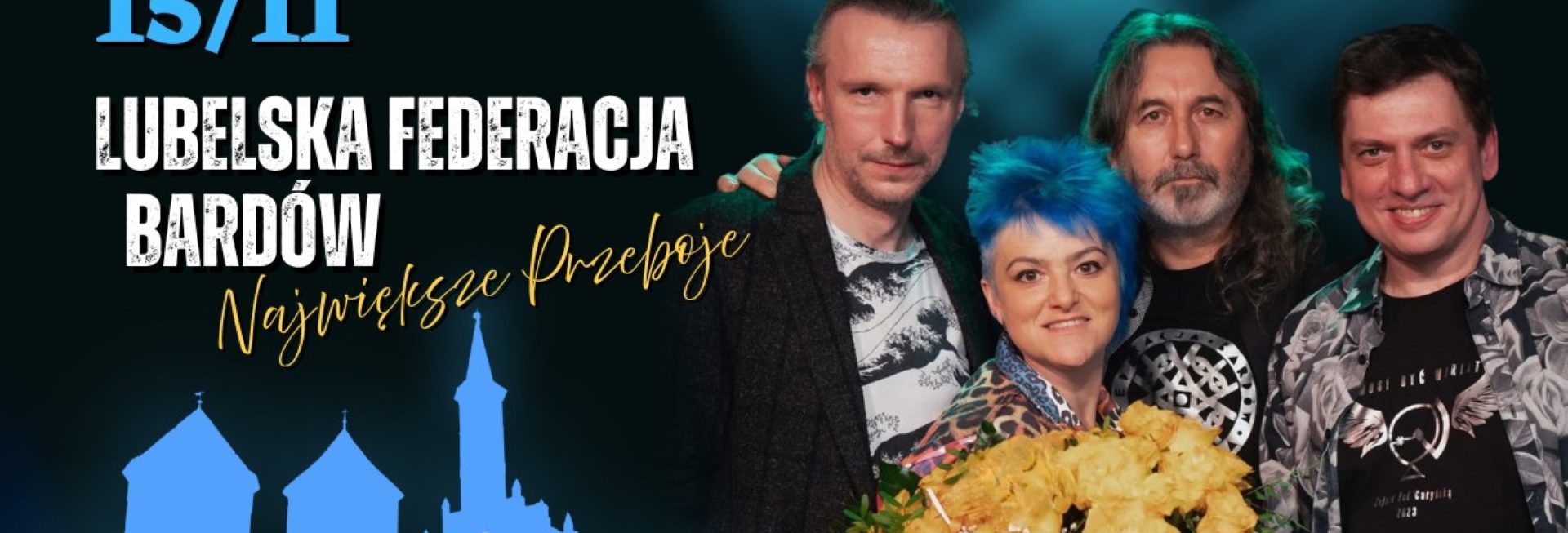 Plakat zapraszający w sobotę 15 listopada 2025 r. do Reszla na Koncert Lubelskiej Federacji Bardów Zamek Reszel 2025.