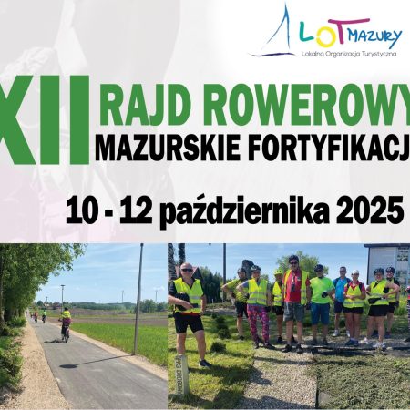 Plakat zapraszający w dniach 10-12 października 2025 r. do Wilkas Rajd Rowerowy „Mazurskie Fortyfikacje” Wilkasy 2025. 