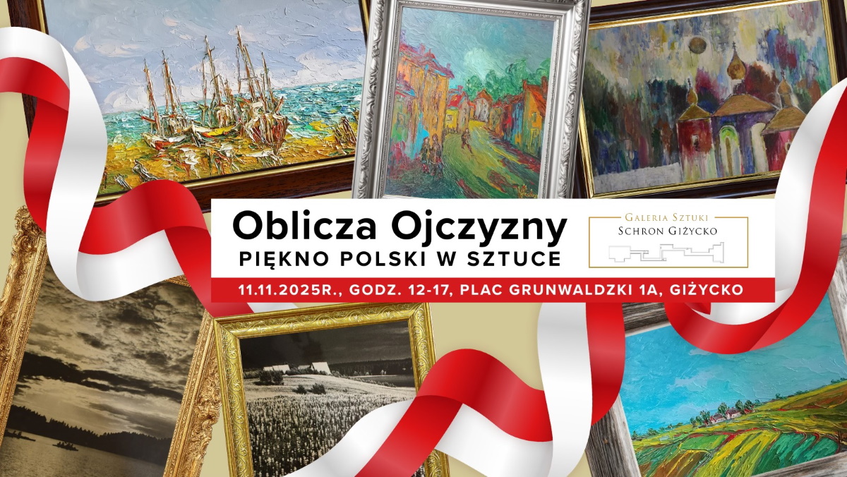 Plakat zapraszający we wtorek 11 listopada 2025 r. do Giżycka na Obchody Narodowego Święta Niepodległości Giżycko 2025. 