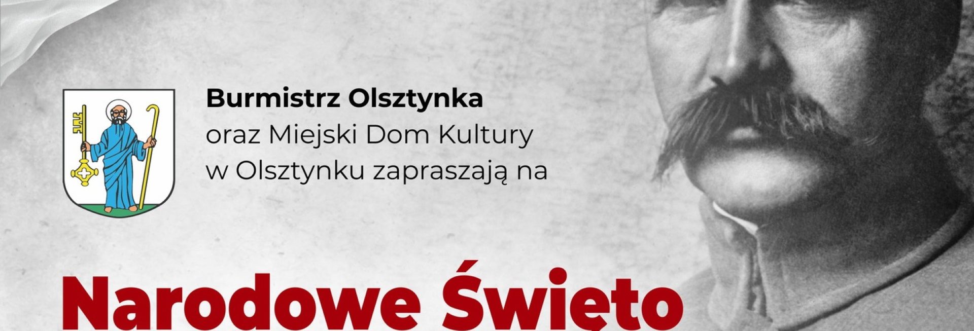 Plakat zapraszający we wtorek 11 listopada 2025 r. do Olsztynka na Narodowe Święto Niepodległości Olsztynek 2025. 
