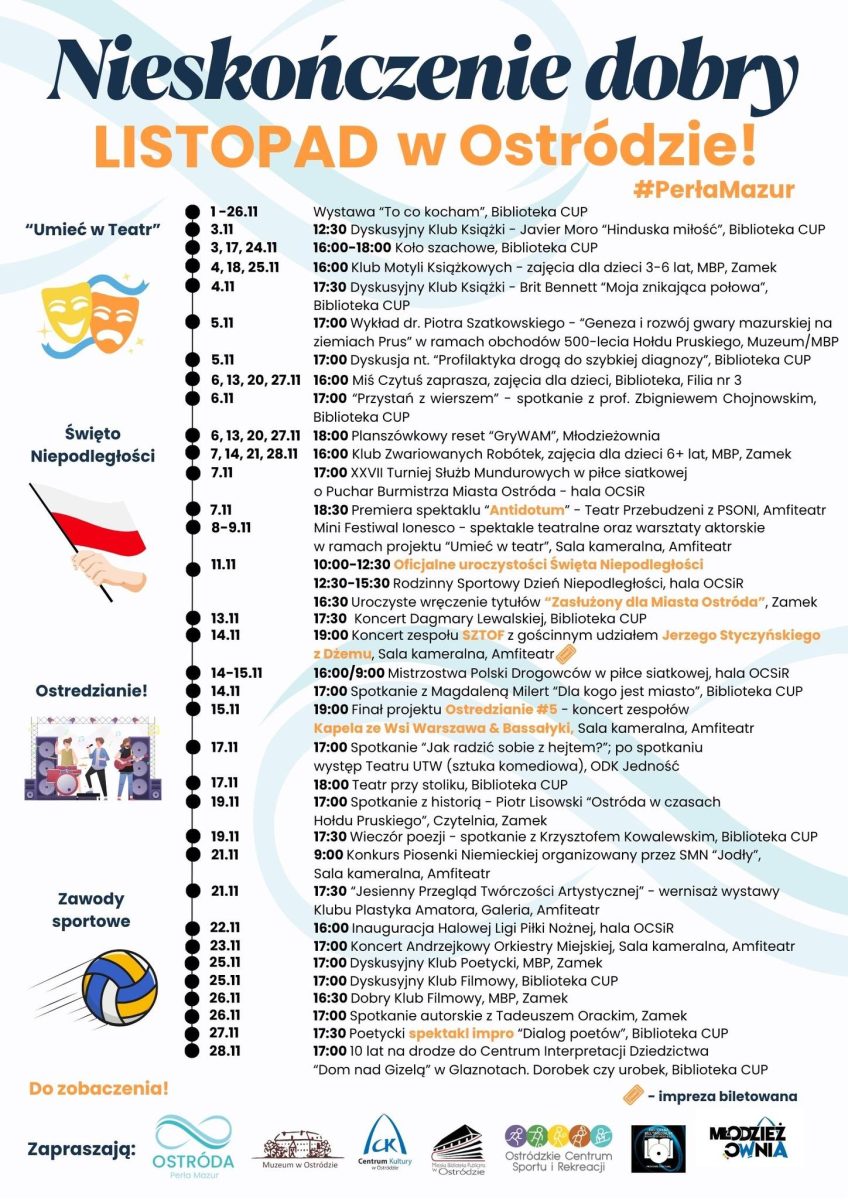 Kalendarz imprez organizowanych w Ostródzie w miesiącu listopadzie 2025 r.