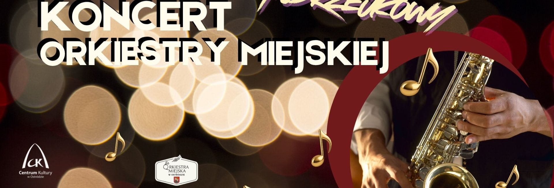 Plakat zapraszający w niedzielę 23 listopada 2025 r. do Ostródy na Koncert "Andrzejkowy" Orkiestry Miejskiej Ostróda 2025.  