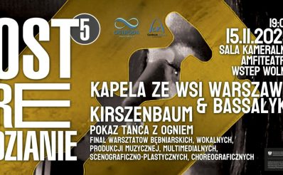 Plakat zapraszający w sobotę 15 listopada 2025 r. do Ostródy na koncert finałowy „Ostre Dzianie#5” Ostróda 2025. 