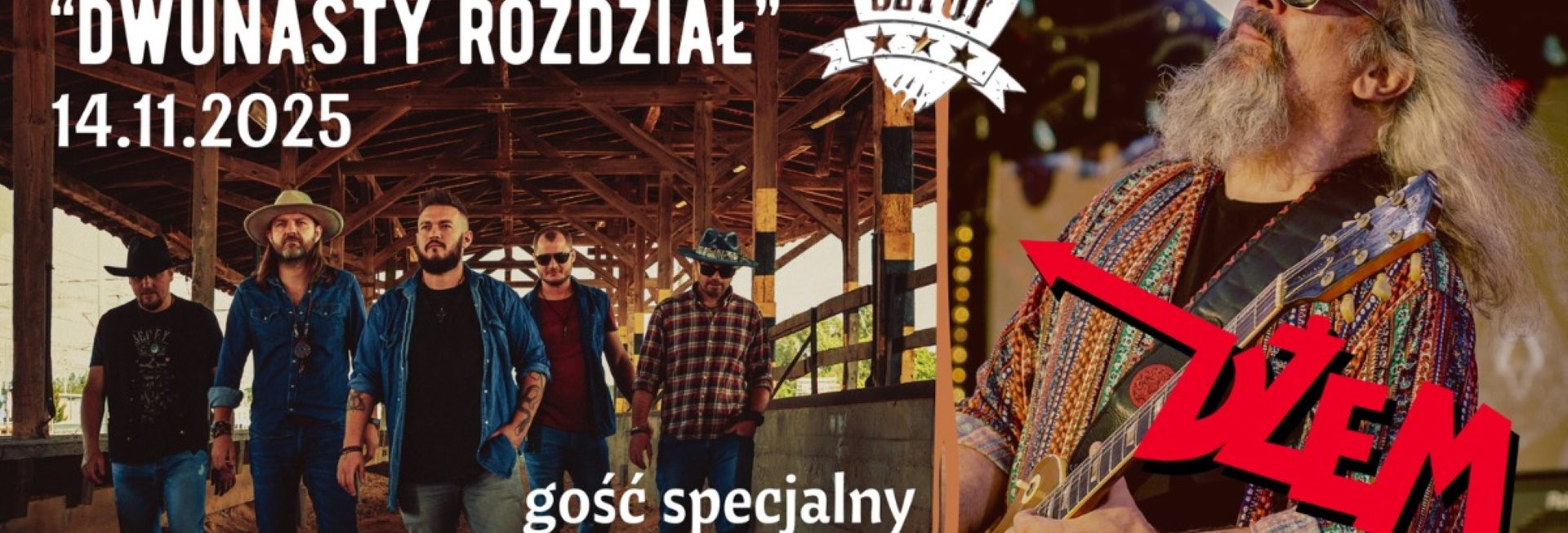 Plakat zapraszający w piątek 14 listopada 2025 r. do Ostródy na koncert Sztof & J. Styczyński (Dżem) Ostróda 2025. 