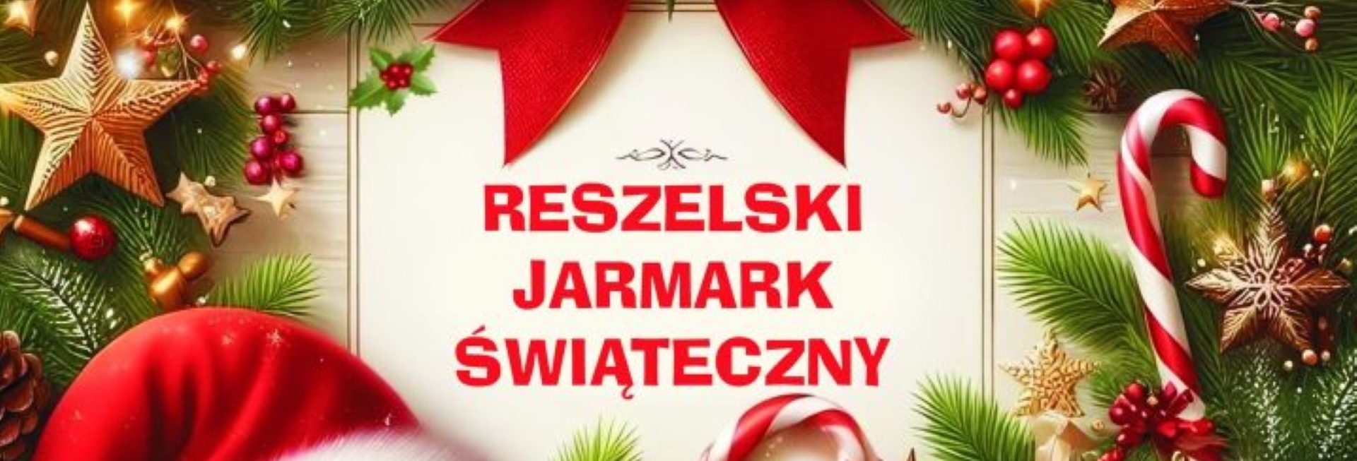 Plakat zapraszający w sobotę 6 grudnia 2025 r. do Reszla na Reszelski Jarmark Świąteczny – magia świąt na reszelskim 2025. 
