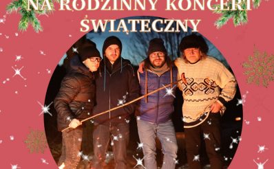 Plakat zapraszający w piątek 28 listopada 2025 r. do Stawigudy na Rodzinny Koncert Świąteczny - Cezary Makiewicz i Koltersi Stawiguda 2025.