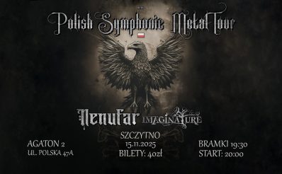 Plakat zapraszający w sobotę 15 listopada 2025 r. do Szczytna na koncert "Polish Symphonic Metal Tour" Szczytno 2025. 