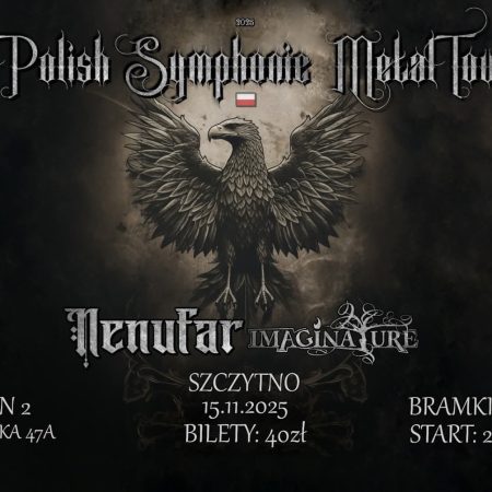 Plakat zapraszający w sobotę 15 listopada 2025 r. do Szczytna na koncert "Polish Symphonic Metal Tour" Szczytno 2025. 