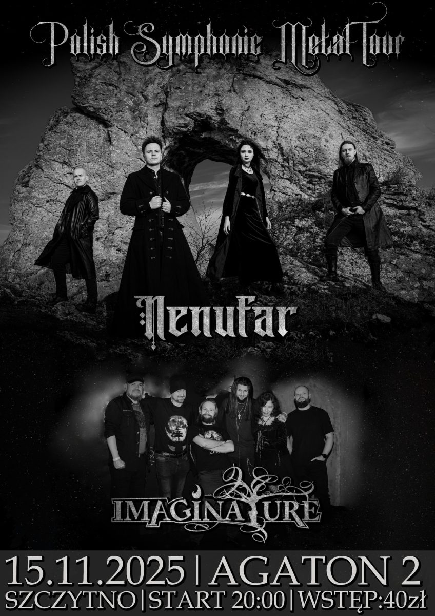 Plakat zapraszający w sobotę 15 listopada 2025 r. do Szczytna na koncert "Polish Symphonic Metal Tour" Szczytno 2025. 