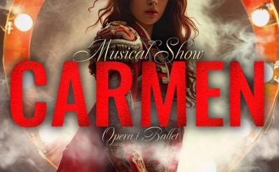Plakat zapraszający w niedzielę 23 listopada 2025 r. do Szczytna na spektakl muzyczny Carmen Show Szczytno 2025. 