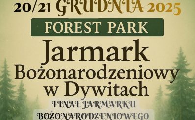 Plakat zapraszający w dniach 20-21 grudnia 2025 r. do Dywit na Jarmark Bożonarodzeniowy - Finał Dywity 2025. 