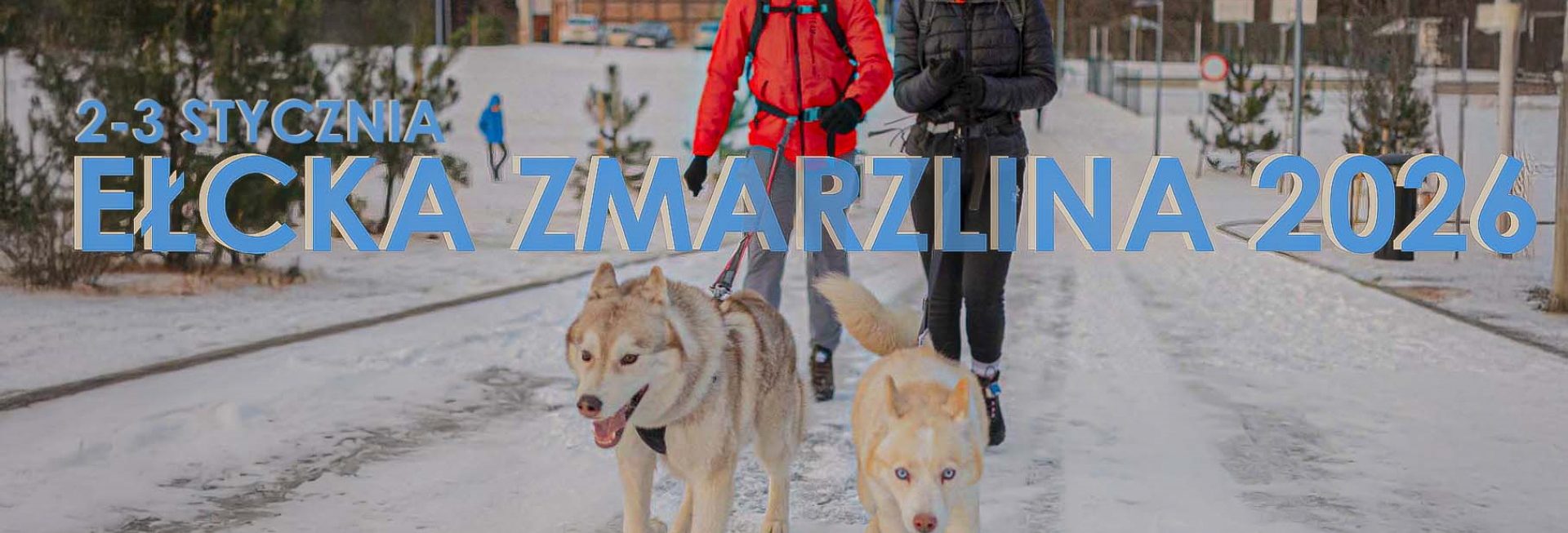 Plakat zapraszający w dniach 2-3 stycznia 2026 r. do Ełku na cykliczną imprezę sportową Ełcka Zmarzlina Ełk 2026.