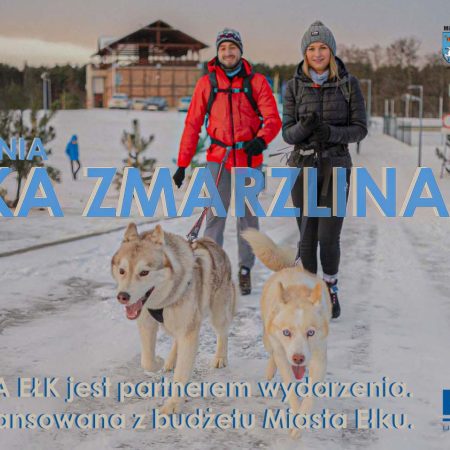Plakat zapraszający w dniach 2-3 stycznia 2026 r. do Ełku na cykliczną imprezę sportową Ełcka Zmarzlina Ełk 2026.