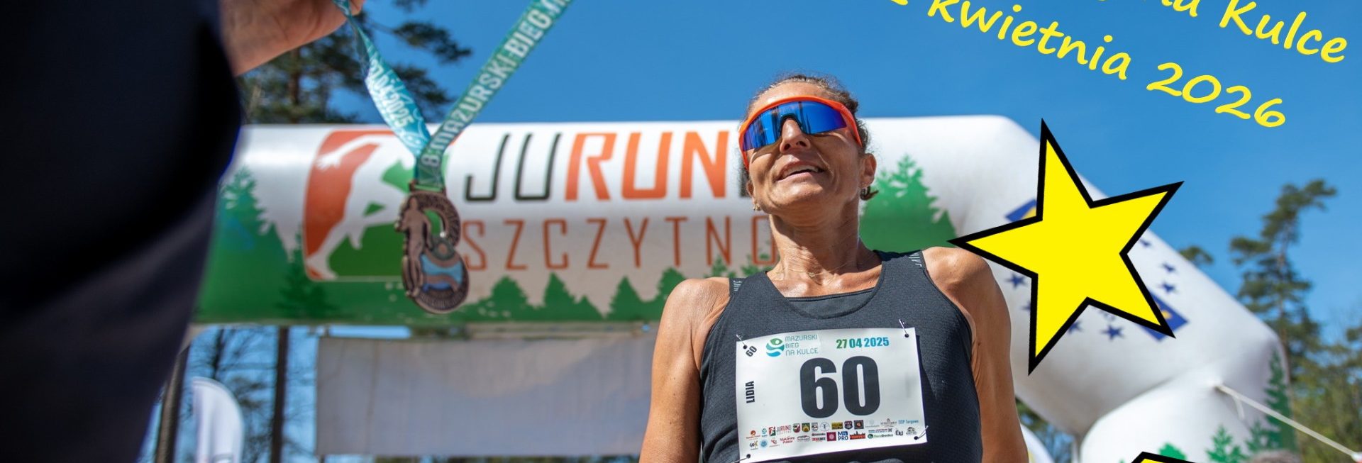 Zdjęcie zapraszające w niedzielę 12 kwietnia 2026 r. do Ośrodka Wypoczynkowego Kulka na 9. edycję Mazurskiego Biegu na Kulce 2026.