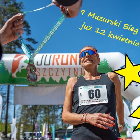 Zdjęcie zapraszające w niedzielę 12 kwietnia 2026 r. do Ośrodka Wypoczynkowego Kulka na 9. edycję Mazurskiego Biegu na Kulce 2026.