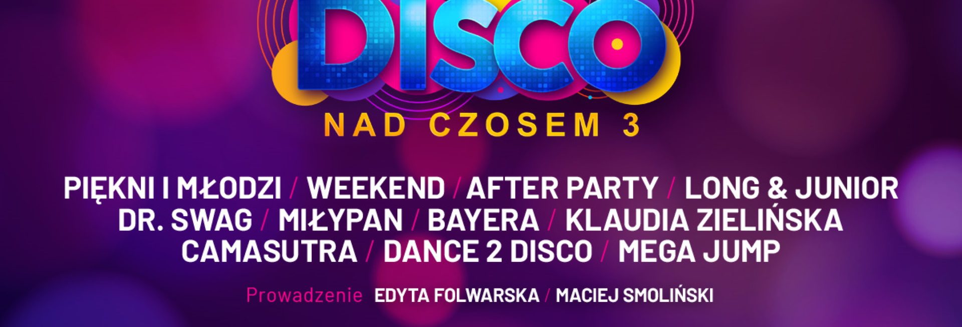 Plakat zapraszający w piątek 19 czerwca 2026 r. do Mrągowa na Disco nad Czosem Mrągowo 2026. 