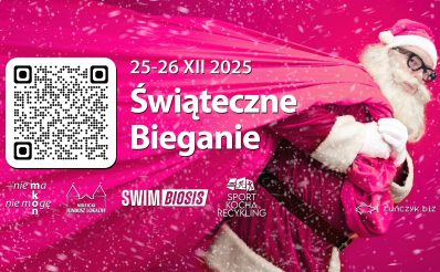 Plakat zapraszający w dniach 25-26 grudnia 2025 r. do Nidzicy na Świąteczne Bieganie Nidzica 2025. 