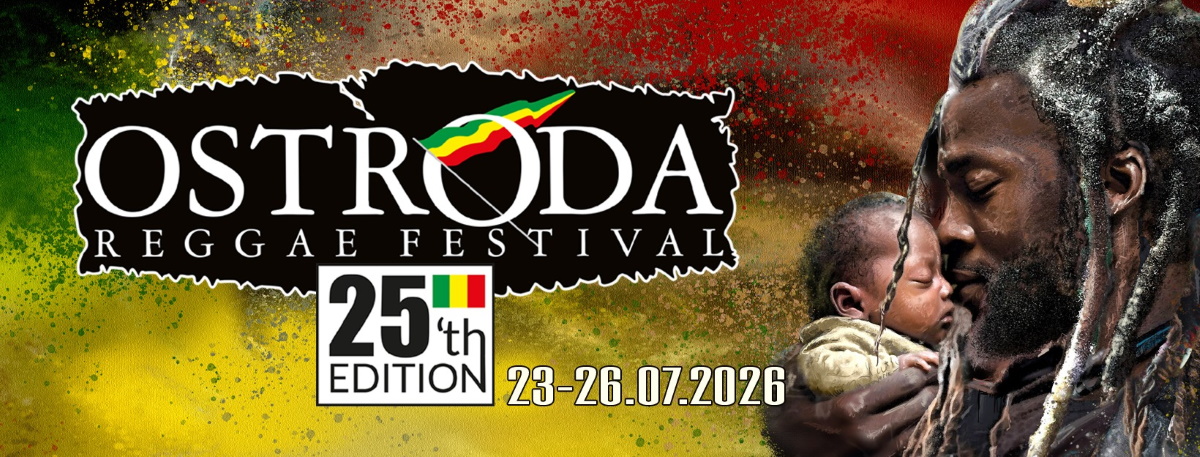 Plakat zapraszający w dniach 23-26 lipca 2026 r. do Ostródy na 25. edycję Ostróda Reggae Festival Ostróda 2026.