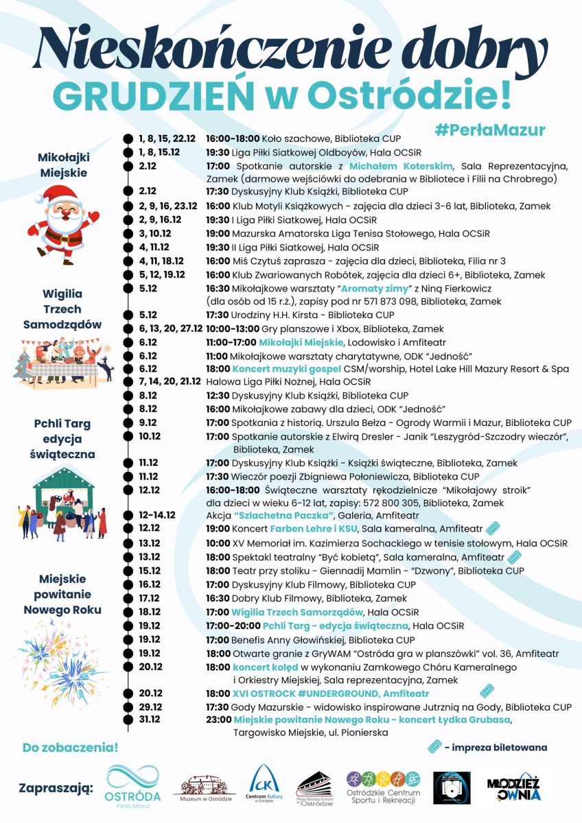 Kalendarz imprez w grudniu 2025 r w Ostródzie.