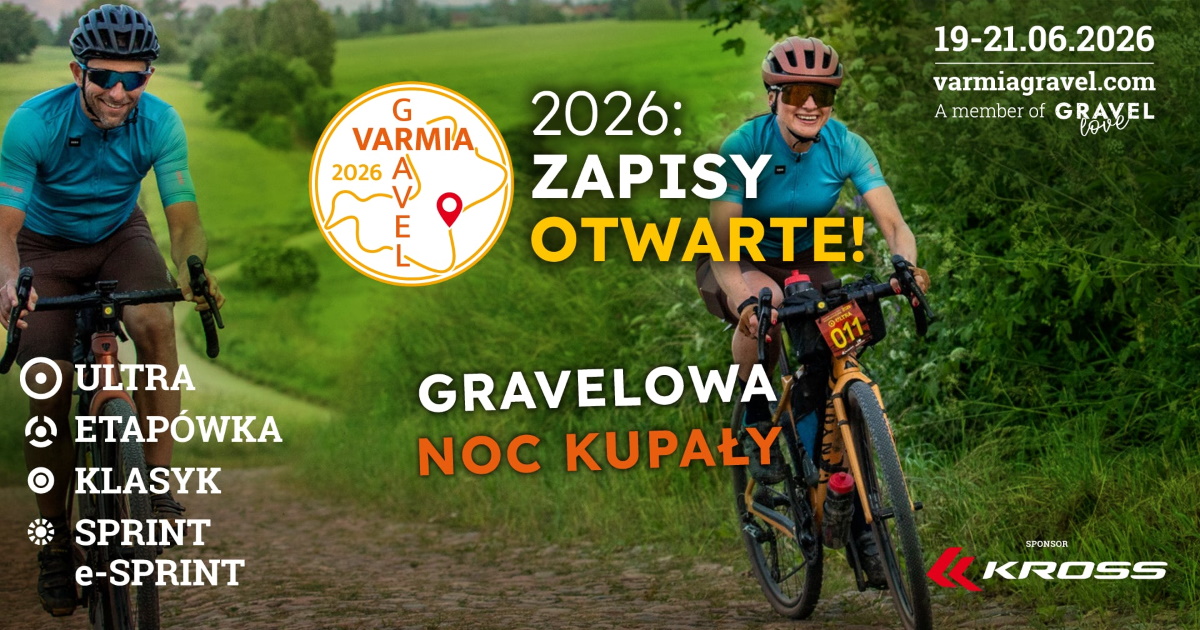Plakat zapraszający w dniach 19-21 czerwca 2026 r. do gminy Stawiguda na Wyścig Varmia Gravel GRVL Gmina Stawiguda 2026.