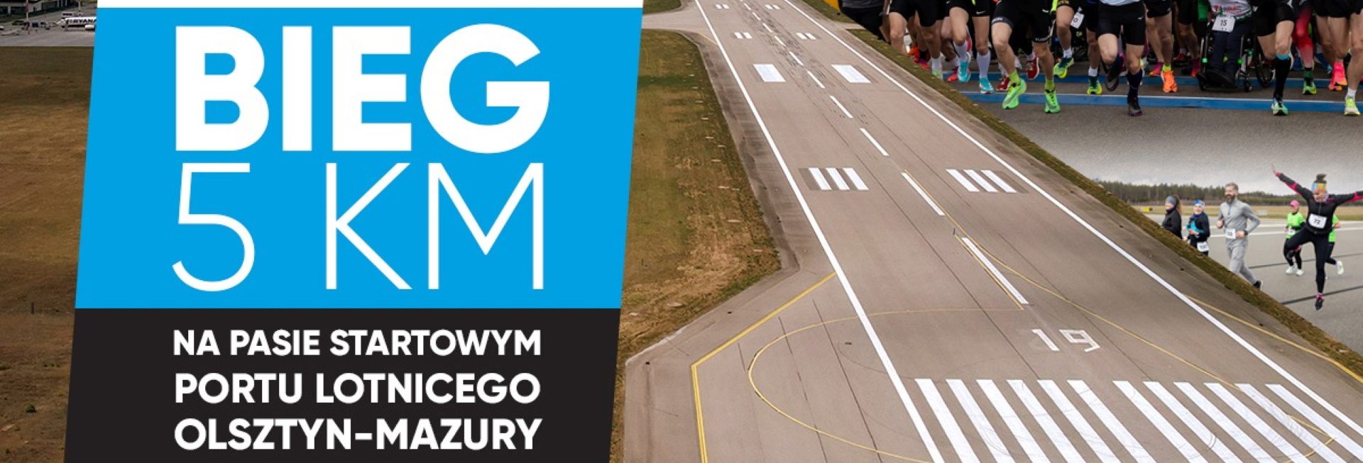Plakat zapraszający w sobotę 14 marca 2026 r. na Lotnisko Olsztyn-Mazury w Szymanach na bieg na pasie startowym Portu Lotniczego Olsztyn-Mazury “Odlotowa5” Szymany 2026.