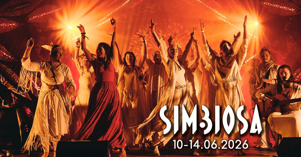 Plakat zapraszający w dniach 10-14 czerwca 2026 r. do miejscowości Warchały na kolejną edycję Festiwalu Simbiosa Warchały 2026.