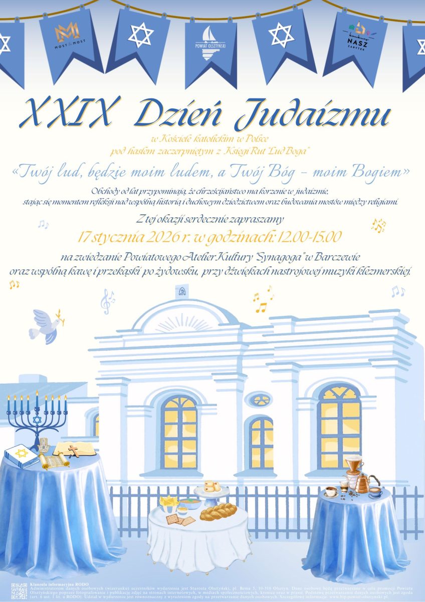 Plakat zapraszający w sobotę 17 stycznia 2026 r. do Barczewa na 29. edycję Dni Judaizmu.