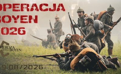 Plakat zapraszający w dniach 7-9 sierpnia 2026 r. do Giżycka na Operację Boyen Giżycko 2026.  