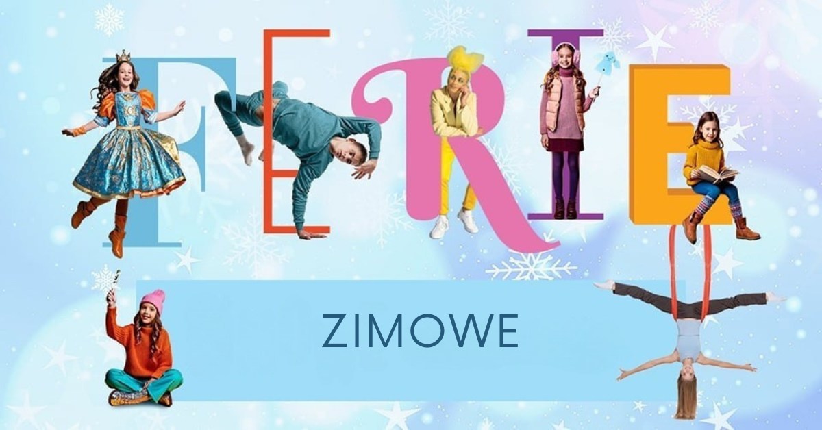 Plakat zapraszający w dniach od 19 stycznia do 1 lutego 2026 r. do Mrągowa na ferie zimowe na Warmii i Mazurach 2026 "Ferie Zimowe w MCK" Mrągowo 2026. 