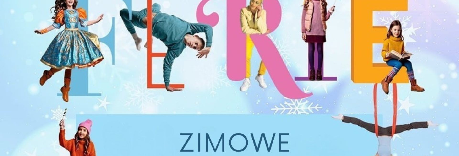 Plakat zapraszający w dniach od 19 stycznia do 1 lutego 2026 r. do Mrągowa na ferie zimowe na Warmii i Mazurach 2026 "Ferie Zimowe w MCK" Mrągowo 2026. 