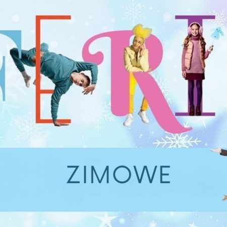 Plakat zapraszający w dniach od 19 stycznia do 1 lutego 2026 r. do Mrągowa na ferie zimowe na Warmii i Mazurach 2026 "Ferie Zimowe w MCK" Mrągowo 2026.