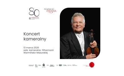 Plakat zapraszający w piątek 13 marca 2026 r. do Olsztyna na koncert kameralny "40 lat minęło - koncert z publicznością na estradzie" Filharmonia Olsztyn 2026. 