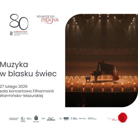 Plakat zapraszający w piątek 27 lutego 2026 r. do Olsztyna na koncert kameralny "Muzyka w blasku świec" Filharmonia Olsztyn 2026.