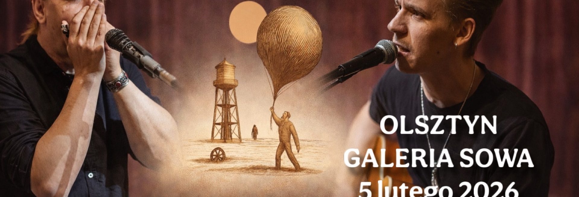 Plakat zapraszający w czwartek 5 lutego 2026 do Olsztyna na koncert Duetu Kielak & Andrzejewski Olsztyn 2026. 