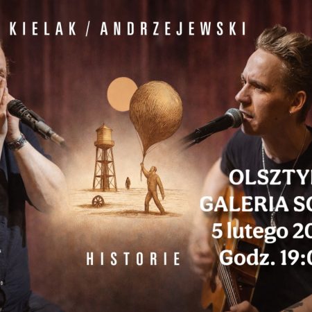Plakat zapraszający w czwartek 5 lutego 2026 do Olsztyna na koncert Duetu Kielak & Andrzejewski Olsztyn 2026. 