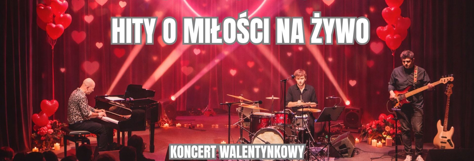 Plakat zapraszający w sobotę 14 lutego 2026 r. do Olsztyna na koncert Love Songs "Hity o Miłości na Żywo" Olsztyn 2026. 