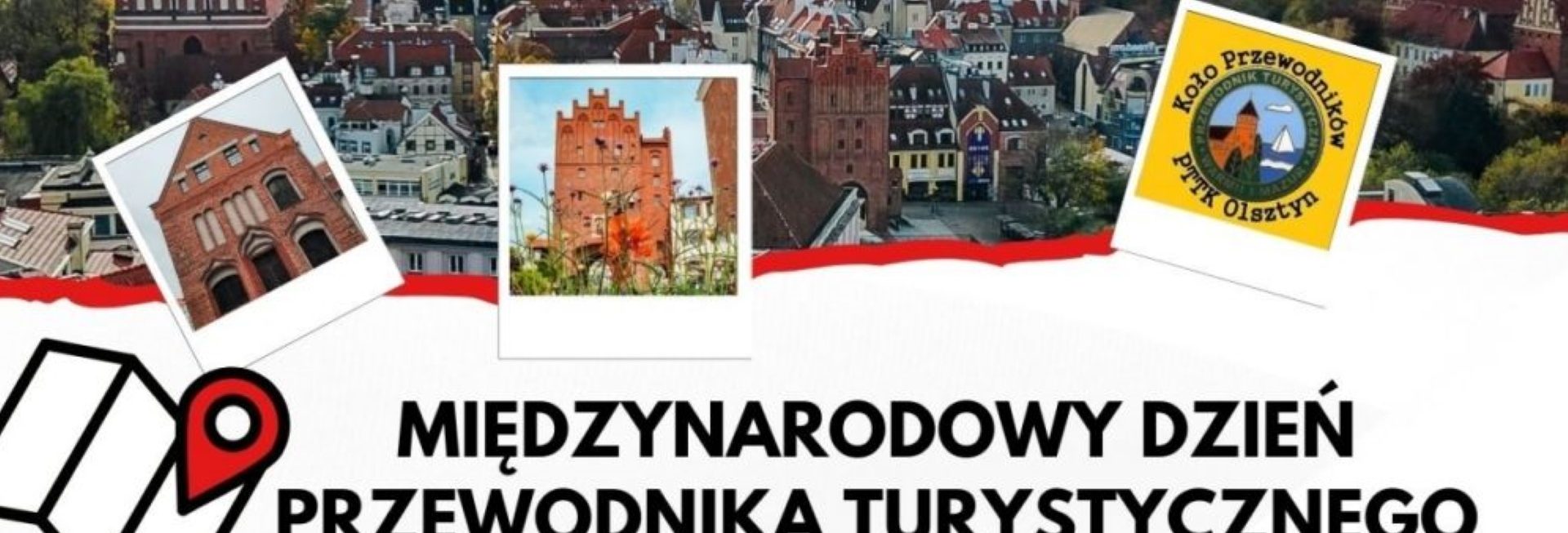 Plakat zapraszający w sobotę 21 lutego 2026 r. do Olsztyna na spacery tematyczne po Olsztynie "Międzynarodowy Dzień Przewodnika Turystycznego" Olsztyn 2026. 
